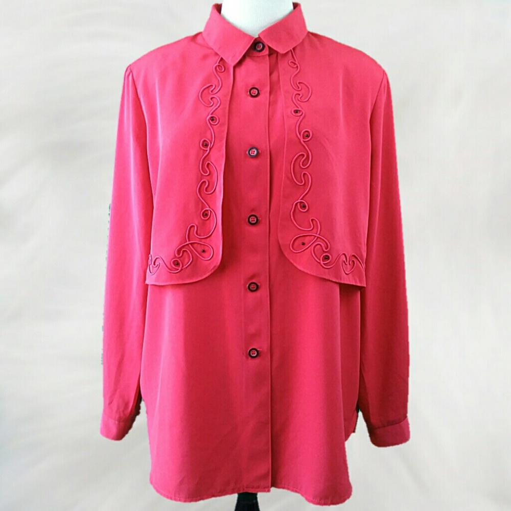VINTAGE Raspberry Western Yoke Button Up Blouse - Picture 2 of 8